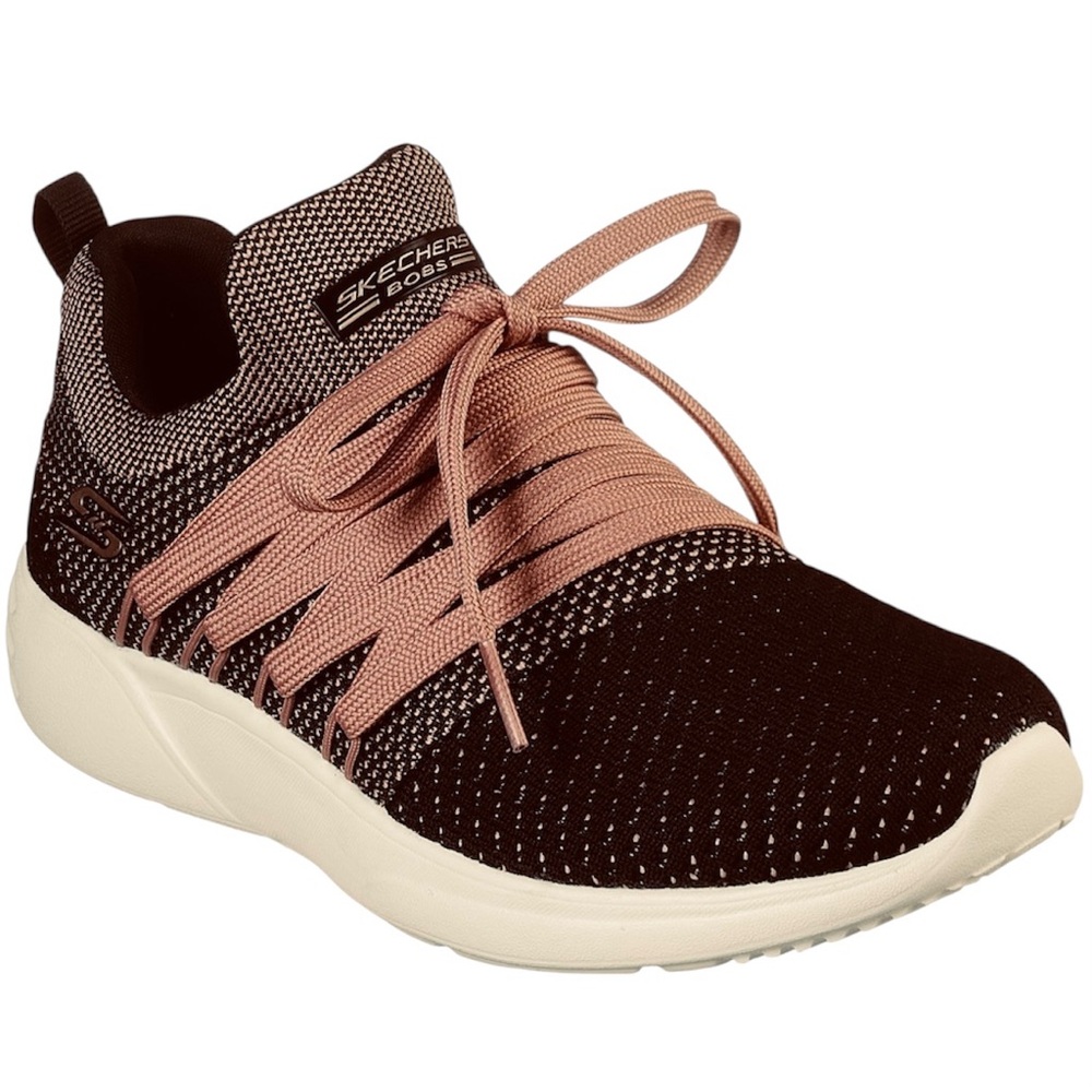 Skechers Black Sneakers with Breathable Knit Design Pinkish Brown Laces Size 8.5